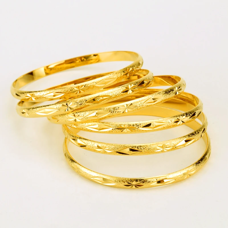 6MM Dubai Gold Bangle Gold Color African Middle East Bangles Bracelets Ethiopian Jewelry 6pcs/lot  Jewelry For Women Men