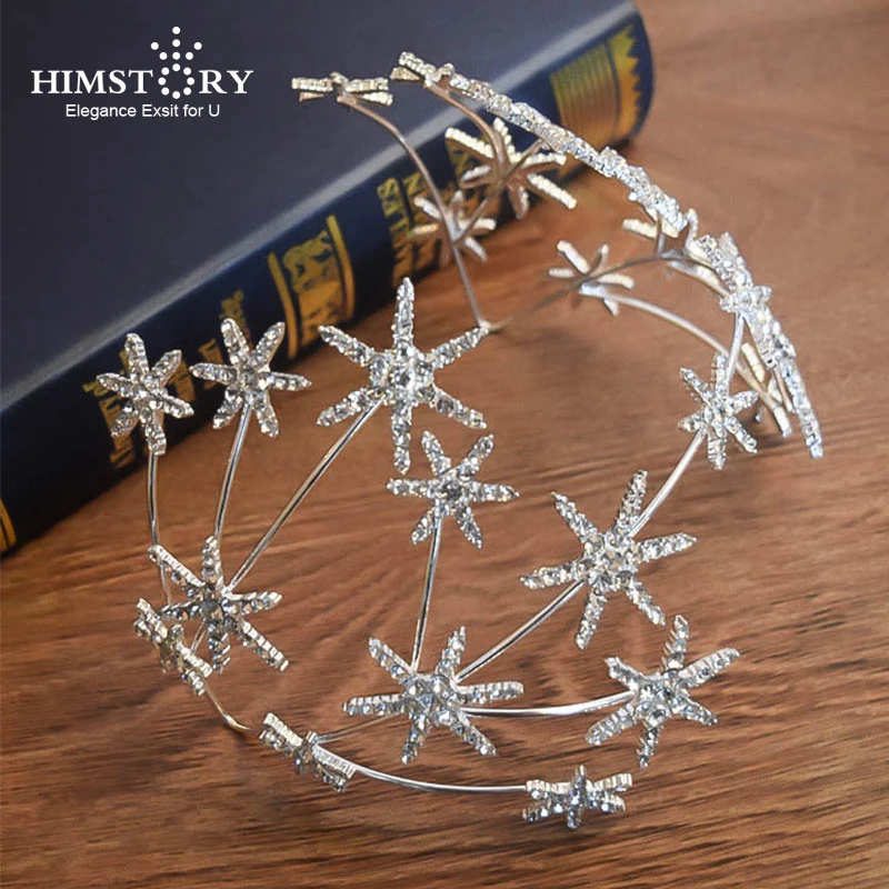 HIMSTORY Fashion European  Sparkly Crystal Star Tiara Headband Bride Headdress Rhinestone Hair Jewelry Wedding Accessories