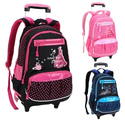 Waterproof nylon Girls Trolley Book SchoolBags Lovely Pink Children Backpacks Kids Travel Luggage High Quality Mochila Infantil