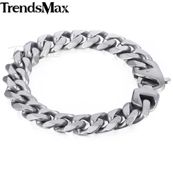 Men's Bracelet Matte Cut Curb Cuban Link Chain 316L Stainless Steel Bracelet For Male Jewelry Dropshipping 15 mm KHBM109