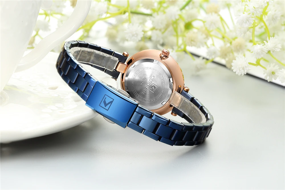 CURREN Women Fashion Watch Creative Lady Casual Watches Stainless Steel Band Stylish Desgin Blue Quartz Watch for Female