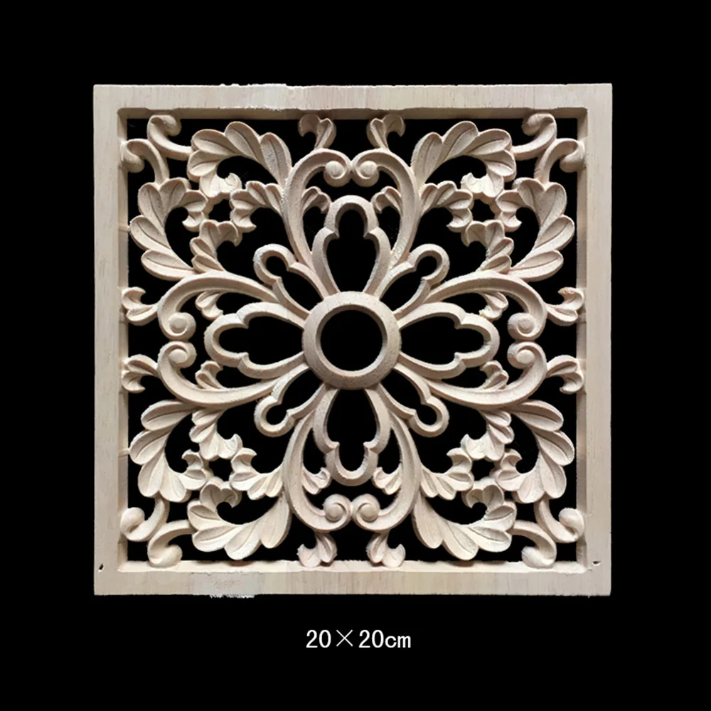 20cm Vintage Wood Carved Decal Corner Onlay Applique Frame Furniture Wall Unpainted for Home Cabinet Door Decor Crafts