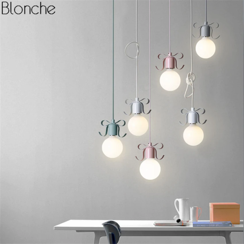 Modern Bow-knot Pendant Lights Nordic LED Hanging Lamp for Children's Room Bedroom Bedside Lamp Home Decor Lighting Fixtures E27