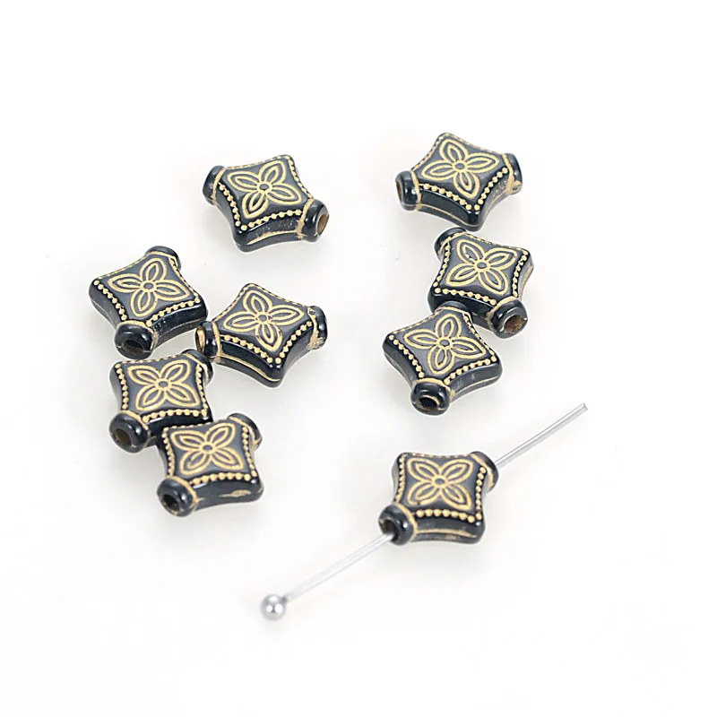 Miasol 200 Pcs/Lot 10x4MM Plating Acrylic Antique Design Stripe Rhombus Spacer Charm Beads For DIY Jewelry Making Accessories