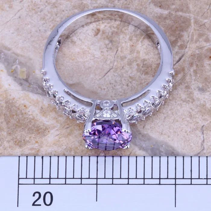 Sparkly Purple Cubic Zirconia White CZ Silver Plated Women's Jewelry Ring Size 6 / 7 / 8 / 9 R0646