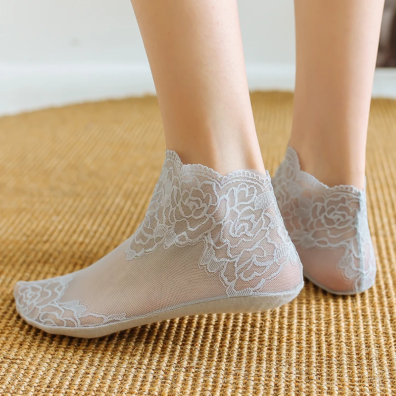 3 Pairs Woman Socks Lace Summer Thin Lace Breathable Ankle Socks Loose Socks