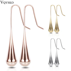 Trend Womens High Polish Smooth Drop Water Jewelry Earring Medical Stainless Steel Gold Color Black Rose Gold Earrings Wholesale