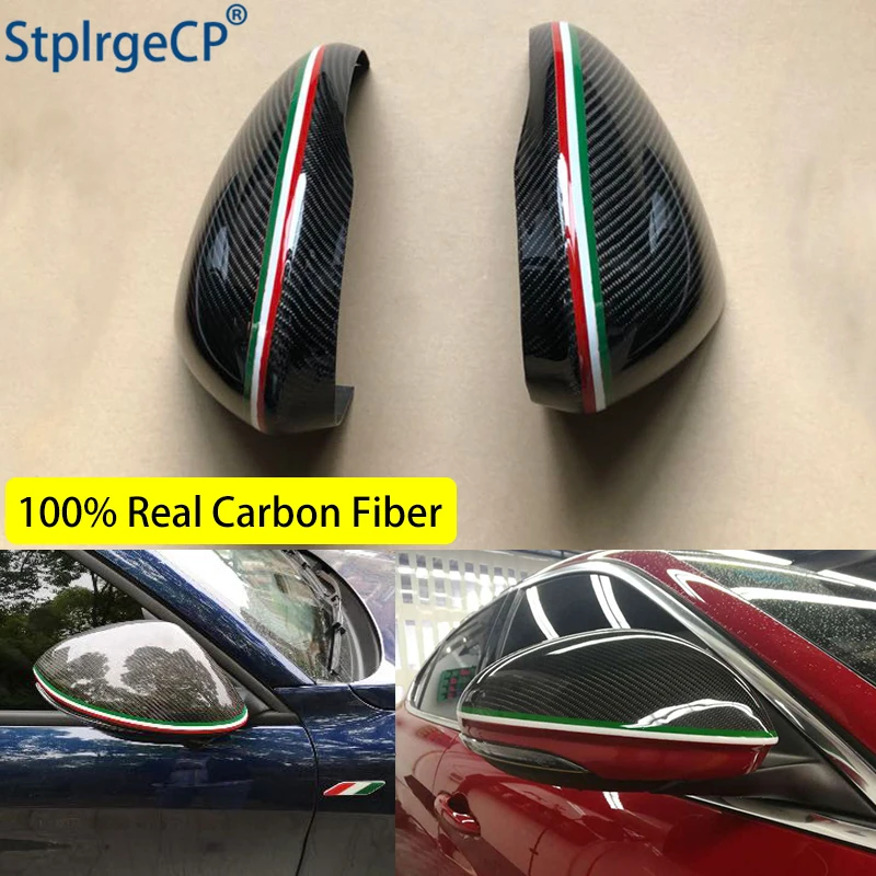 

for Alfa Romeo Giulia 2015 - 2018 Accessories 100% Real Carbon Fiber Car Outside Wing Mirror Trim Rear view Mirror Cover