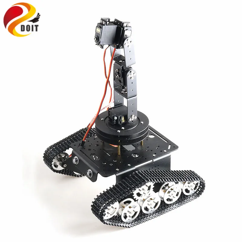 SZDOIT Full Metal 5DOF Robot Arm + T300 Tank Chassis Kit 360 Degree Rotating Pan/Tilt Base Servo Motor DIY Education Unassembled