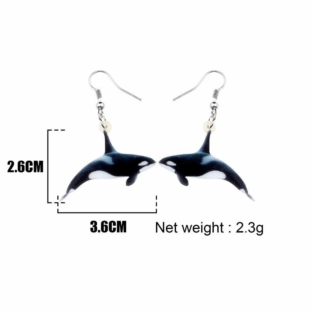 Bonsny Acrylic Ocean Killer Whale Earrings Big Long Dangle Drop Animal Whale Jewelry For Women Girls Gifts Accessories Bijoux