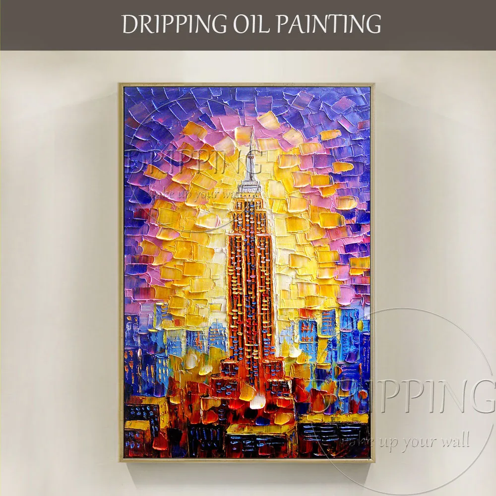 Artist Hand-painted High Quality Textured Empire State Building Oil Painting on Canvas Vivid Colors New York Building Painting