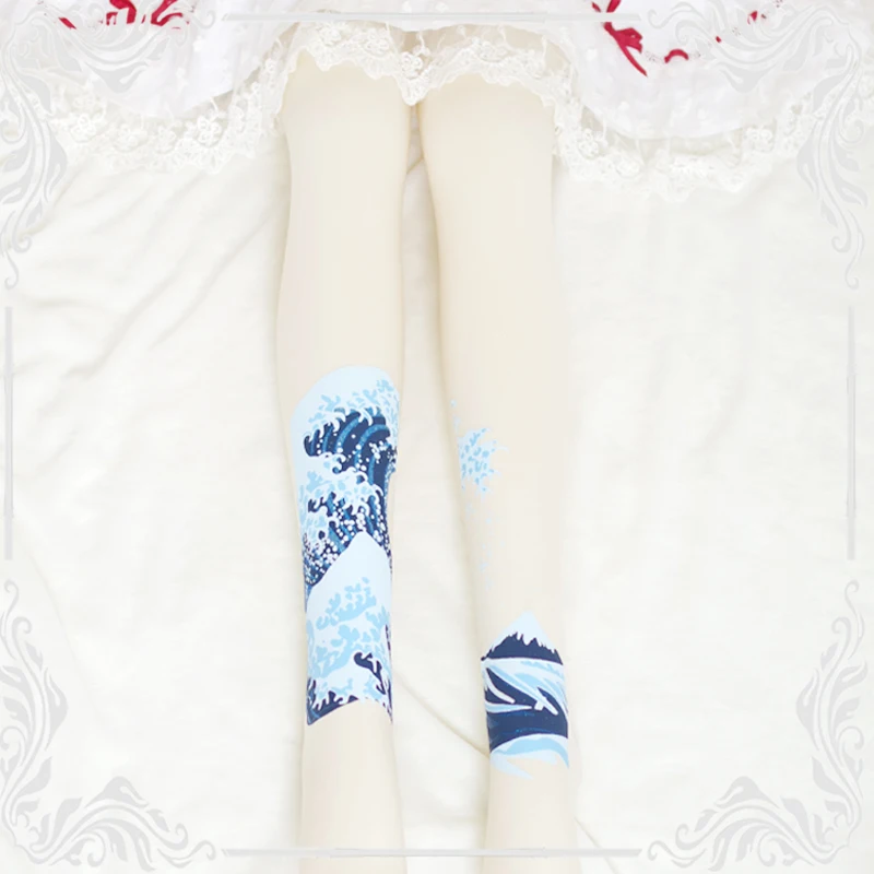 Japanese Mori girl ukiyo-e print Lolita tights Harajuku style college Lolita dress pantyhose