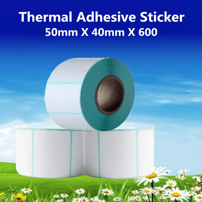 50mm X 40mm Thermal Label Adhesive Stickers 50*40*600pcs per roll Thermal Sensitive Adhesive Sticker Barcode Printer Labels