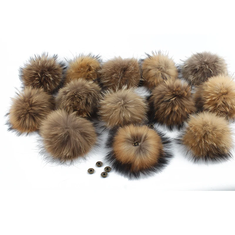 Wholesale Real Natural Raccoon Fur Pompom For Hat Big 15cm DIY Fur Pom Pom With Snap Handmade Genuine Fur Ball Accessories