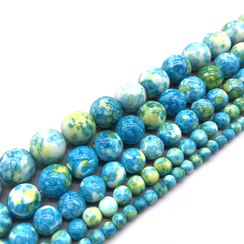 Natural White Blue Canary Yellow stones Round Loose Beads 15