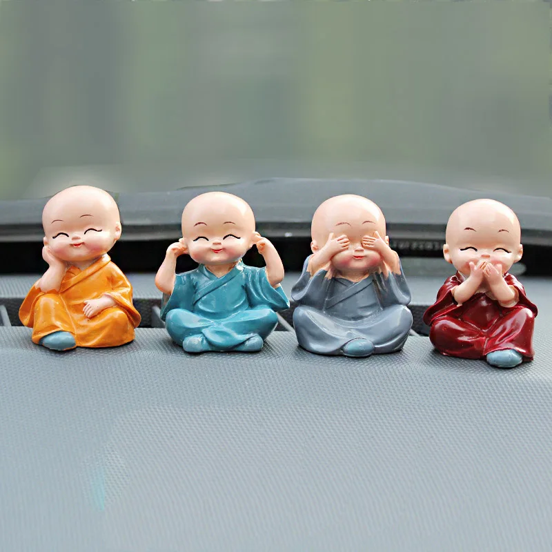 

4Pcs/Set Car Ornaments 4 Don't Monks Resin Maitreya Buddha Kung Fu Figure Doll Gift Auto Dashboard Decoration Pendants Charms