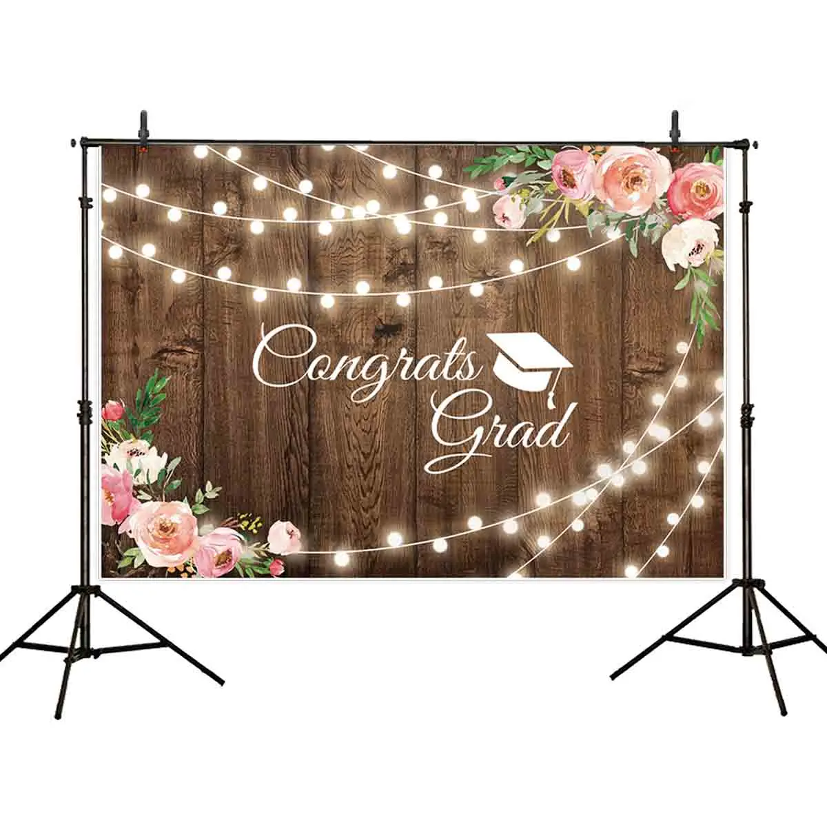 Allenjoy graduation photo backdrops brown wood wall flowers light baby shower background photophone photocall photography