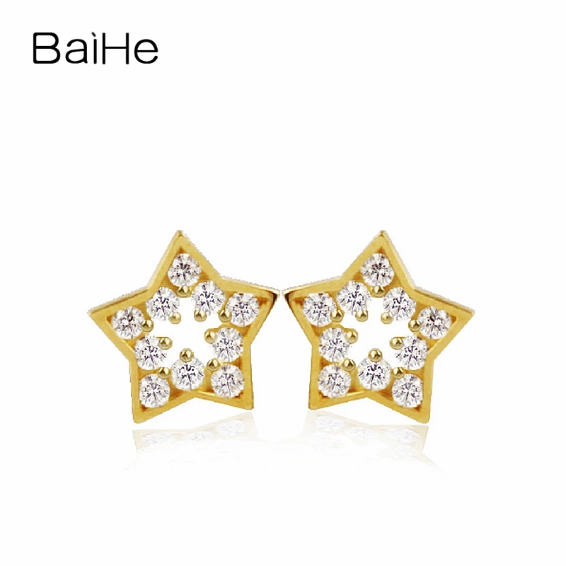 

BAIHE Solid 18K Yellow Gold H/SI Natural Diamond Star Stud Earrings Women Men Everyday Fine Jewelry Making aretes de mujer 귀걸이