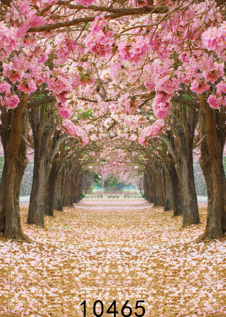 Pano de túnel de árvores flores, cenário de primavera de fotografia para cabine de foto, pano de vinil personalizado fundo de estúdio fotográfico