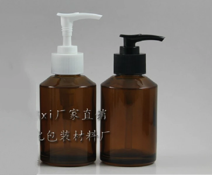 50pcs/lot 125 ml amber glass cosmetic lotion bottle, round brown glass lotion packaging with black or white pump