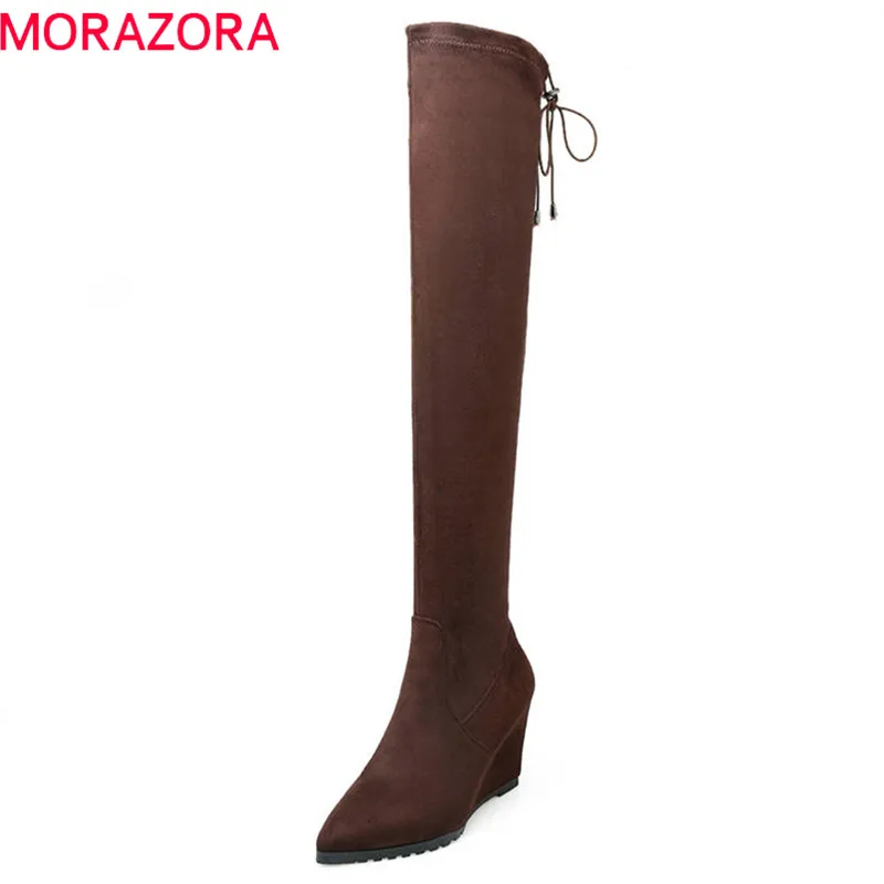 

MORAZORA 2021 new arrival slim boots sexy over the knee boots women fashion winter thigh high boots shoes woman wedges shoes