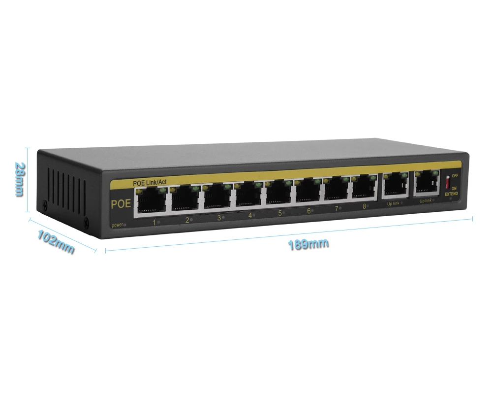 Hamrolte-interruptor inteligente poe, 8 canais com 10 mbps ou 100mbps, potência máxima de 250m, sistema de segurança nvr