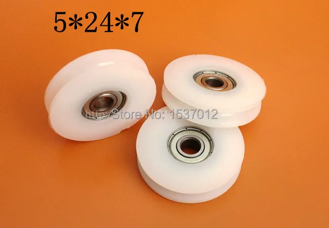 30pcs/lot 5*24*7 bearing door pulley bearing plastic covered mute bearing U slot embedded bearing