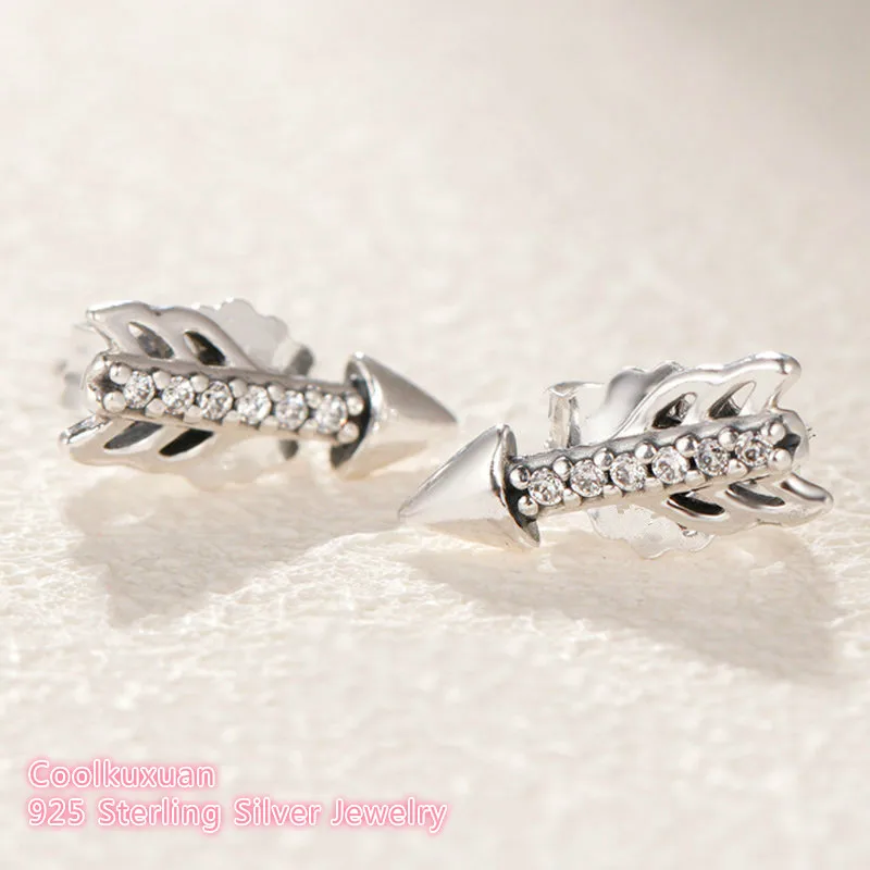 

Valentine's Day 100% 925 Sterling Silver Sparkling Arrows Earrings, Clear CZ Original European Style Brand woman Jewelry