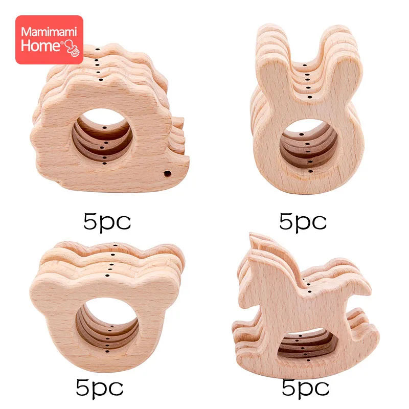 

Mamihome 20pc Baby Wooden Animal Teether With Holes Beech Rodent Pacifier Chain Pendant BPA Free Teething Toys Children'S Goods