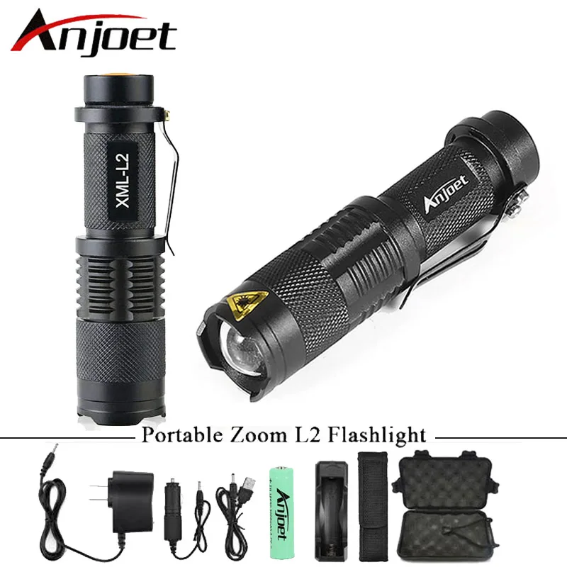 

Anjoet Ultra Bright Mini zoom flashlight led torch cree xml t6 l2 waterproof lanterna rechargeable light ues 18650 penlight