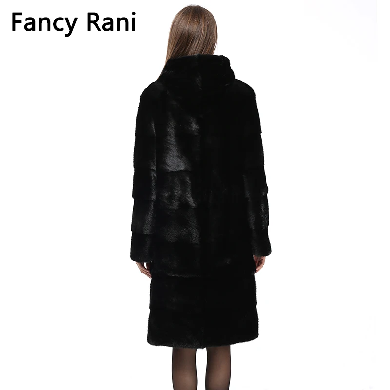 Fancy Rani Women Natural Mink Fur Coat Hooded Winter Jacket Detachable Whole Skin Real Mink Fur Overcoat Oversized Customized