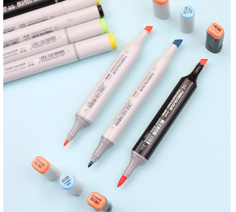FINECOLOUR Handbemalte Marker EF100/EF101/EF102 Kunstmarker-Set, Doppelkopf, öliger Skizzenstift auf Alkoholbasis, Kunstmalzubehör – Detail 22