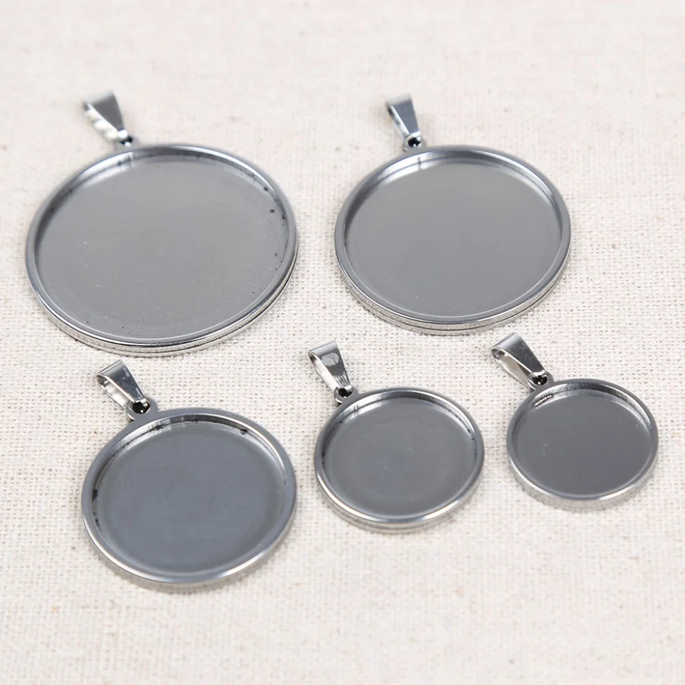 5pcs Stainless Steel Blank Cabochon Base Settings 18mm 20mm 25mm 30mm 35mm Pendant Trays Diy Necklace Bezels For Jewelry Making