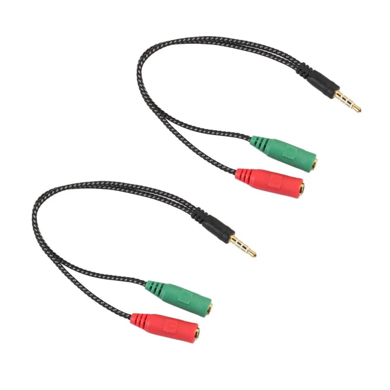 Retail Cable Adapter 2 In 1 Splitter 4 Pole 3.5mm Audio Earphone Headset to 2 Female Jack Headphone Mic Audio Cable 3 pole for P