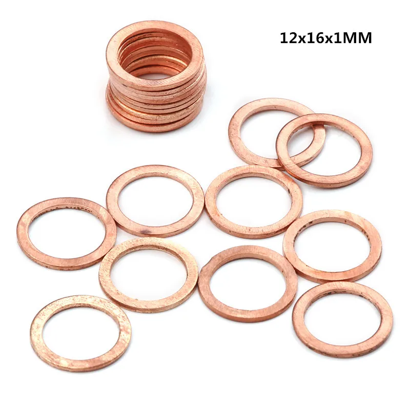 20PCS 12x16x1mm Solid Copper Washer Flat Ring Gasket Sump Plug Oil Seal Fittings Washers Fastener Hardware Accessories