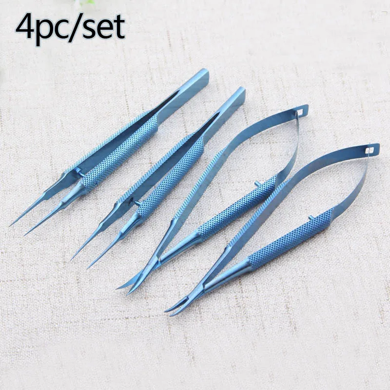 

4pcs Titanium Tlloy Surgical Instruments Ophthalmic Microsurgical Dental Instruments 12.5cm Scissors+Needle Holders +Tweezers