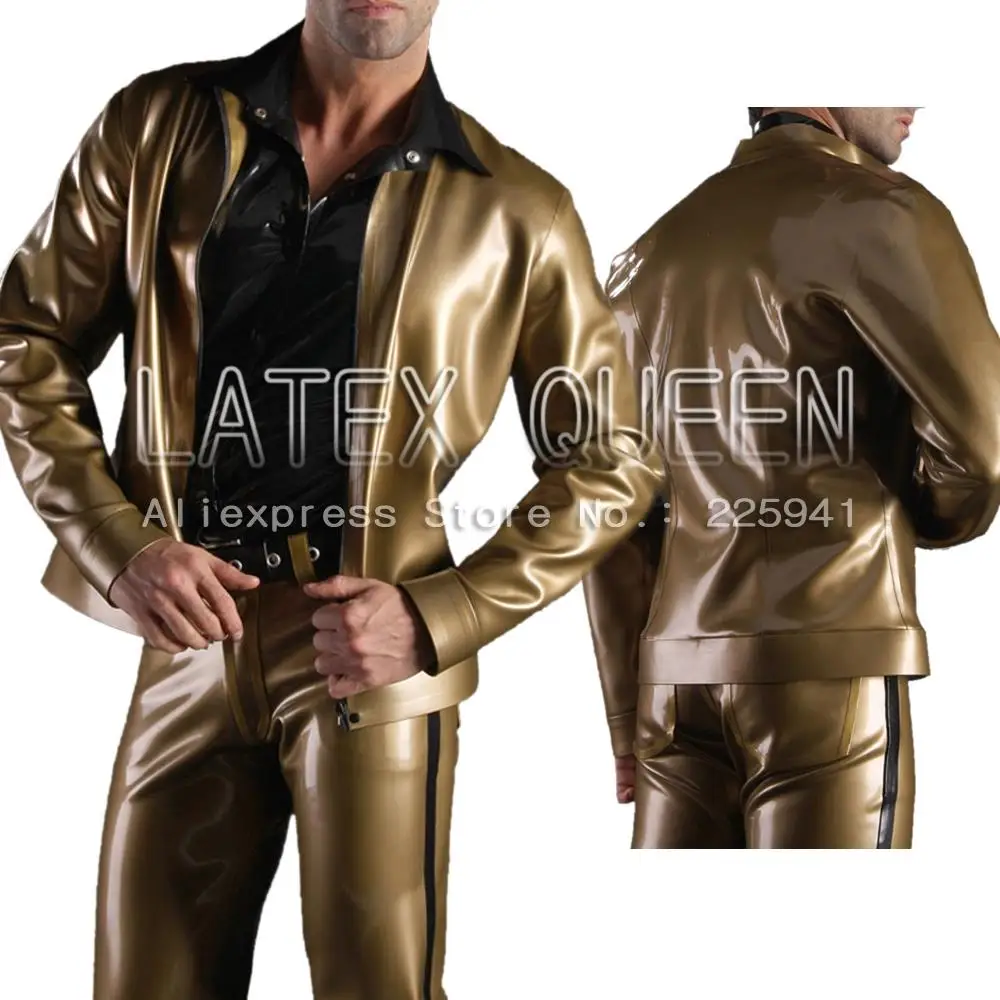 Men latex rubber jackets outerwear Metallic Gold