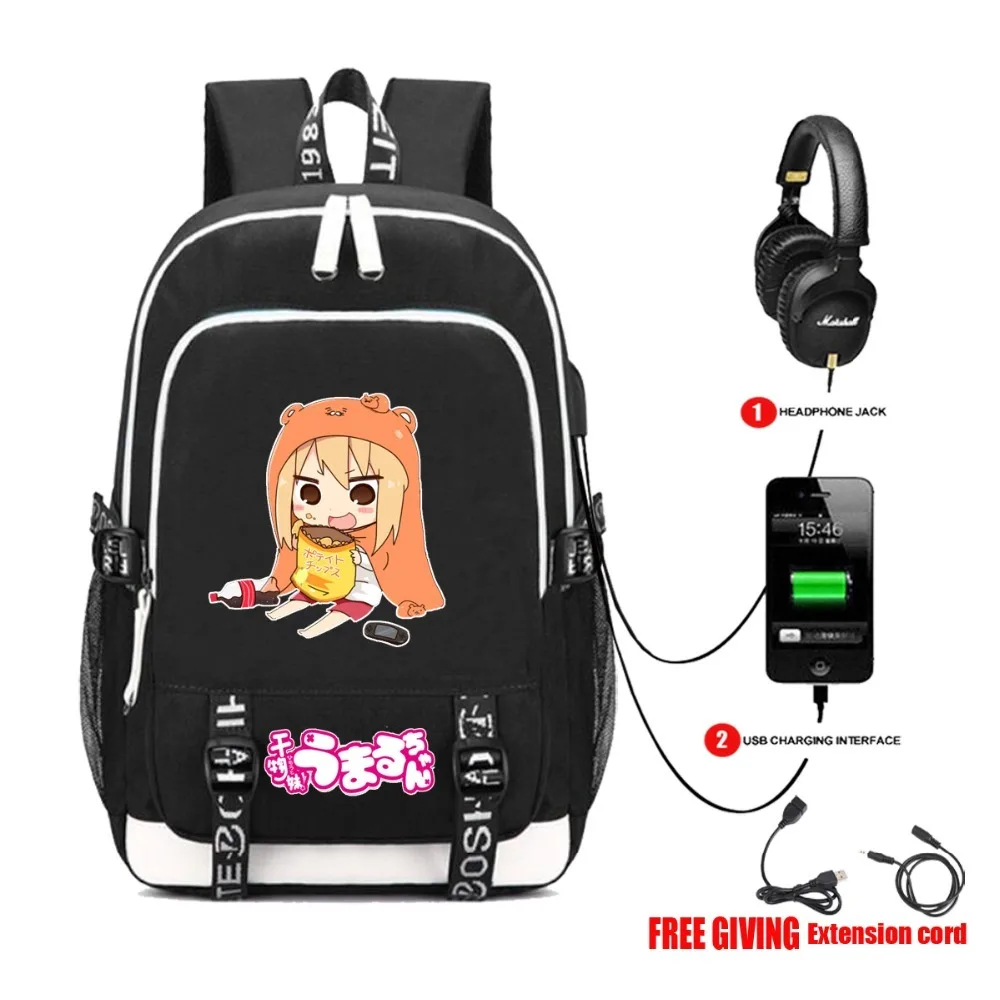 

USB Charging Headphone jack Teenagers unisex Casual travel bag student book Laptop bag anime Himouto! Umaru-chan backpack