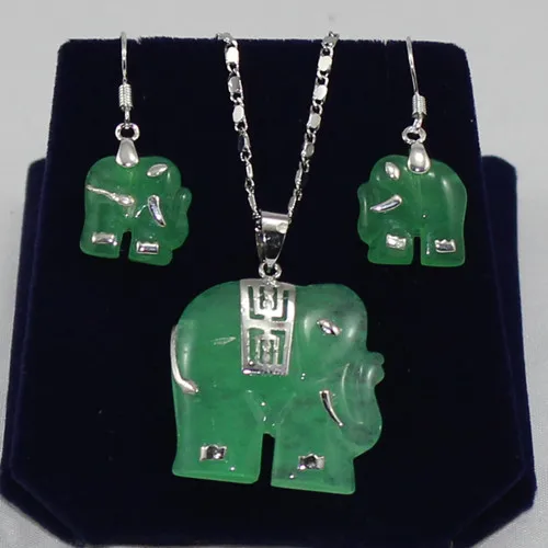 fashion new design jewelry green jades elephant earrings &pendant