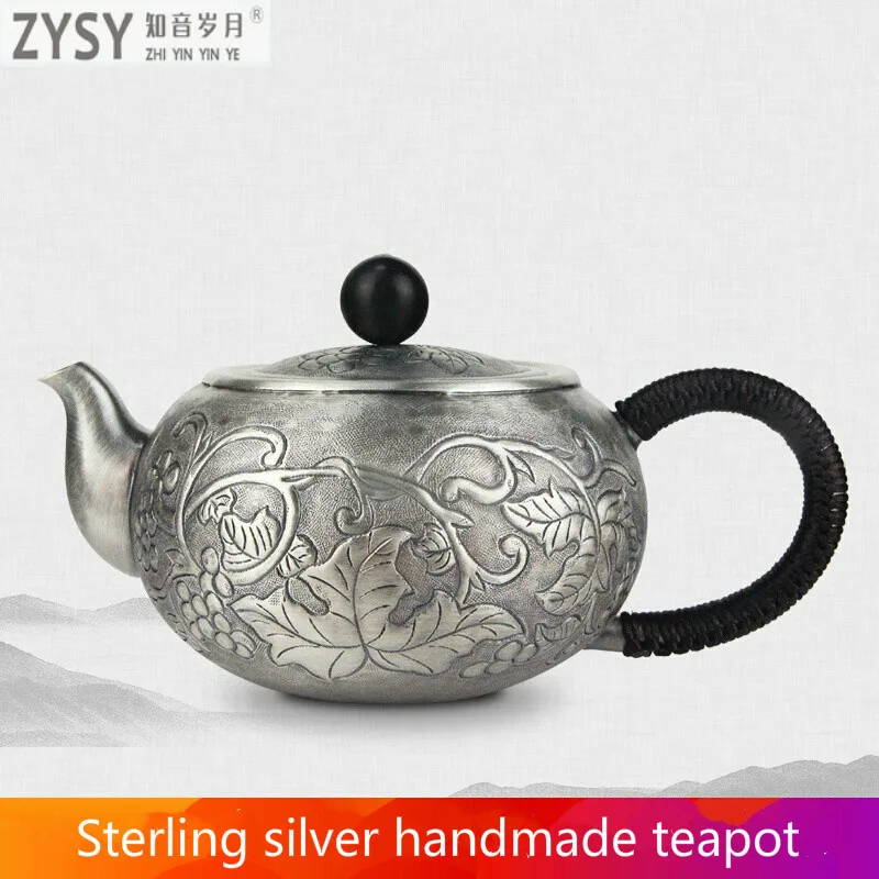 China silver city Ag999 Silver Products GrapeTeapot Hand made  Do the old retro Kung Fu Tea Set  Japanese style silver tea set