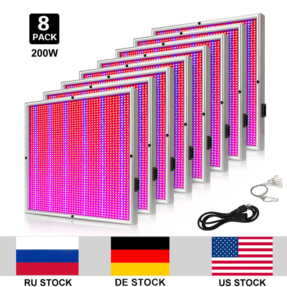 8pcs/lot 200W LED Plant Grow Light AC85-265V Blue Red 2009 LEDs Grow Panel Lamp SMD2835 Grow Light For Indoor Greenhouse Tent