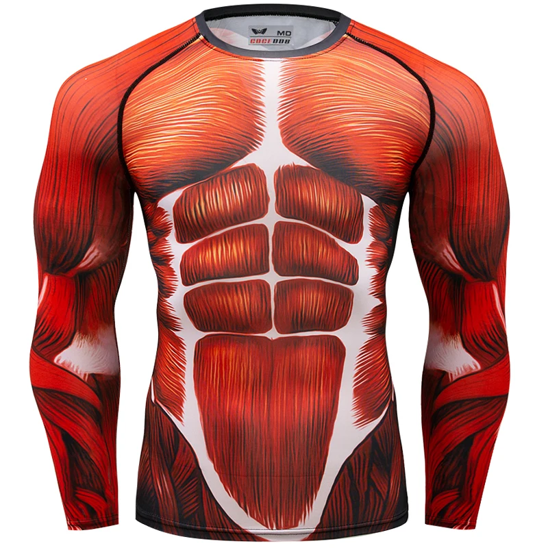 Brand New Men Compression T-shirts Long Sleeve Tees 3D Fitness Muscle Tights BJJ MMA Gym Exercise Rashguard High Quality T shirt