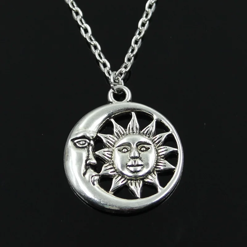 New Fashion Sun Moon Pendants Round Cross Chain Short Long Mens Womens Silver Color Necklace Jewelry Gift