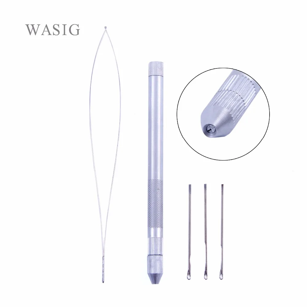 

1 Set Hair Extension Tools Knitting Needles New 3x Hooking Ventilating Alum Pulling Needle + Holder KIT For Micro Ring Tool