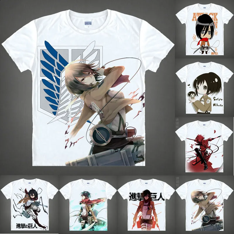 Coolprint Anime Shirt Attack on Titan T-Shirts Multi-style Short Sleeve Scout Regiment Mikasa Ackerman Cosplay Hentai Shirts