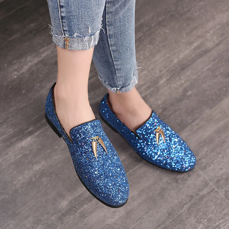 Luxury Men Party Smoking Shoes Slip On Moccasins Plus Size 38-48 Glitters Bling Stylish Flats Shoes Man Nightclub Shoes
