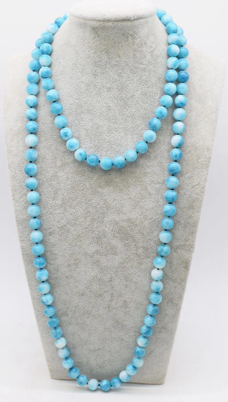 wholesale blue jade  round   10mmn long necklace 17/30/45inch FPPJ nature beads for woman gift