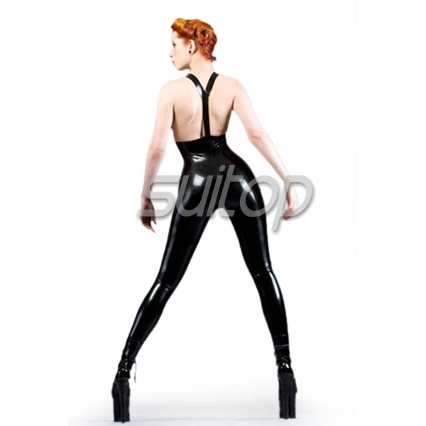 Pantalon à bretelles en latex pour femme, leggings en caoutchouc sexy sans pieds