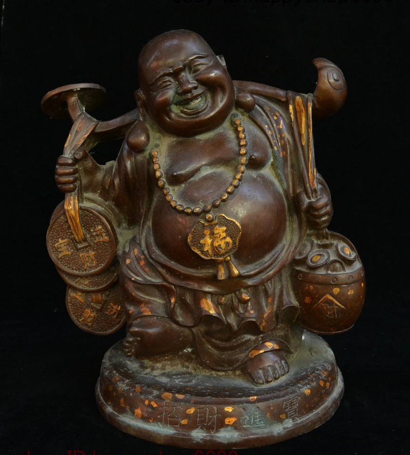 

Старинная бронзовая позолоченная статуя Будды Maitreya Ru yi