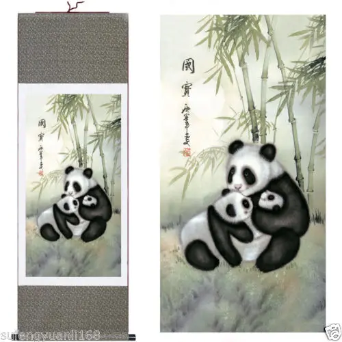 

40"Chinese SuZhou Silk Art Panda Decoration Scroll Painting Drawing S097 Wall adornment murals home decoration